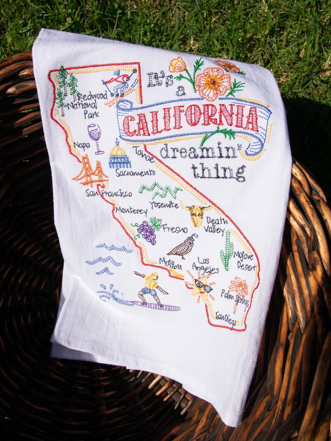 CA  Embroidered Map Tea Towel